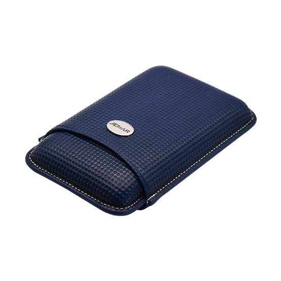 Jemar Blue with Metal Badge Leather Cigar Case - 3 Robusto