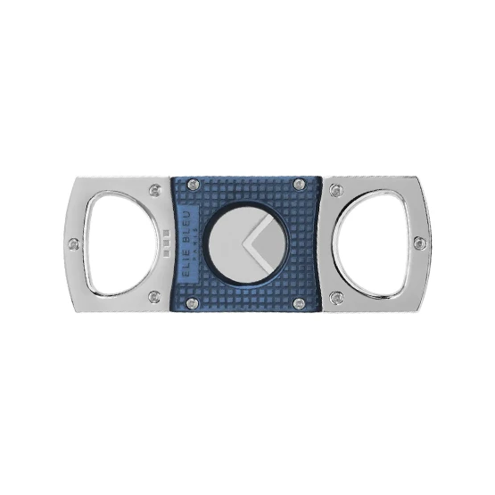 Elie Bleu Double Blade Cigar Cutter -  Stainless Steel Blue Grid