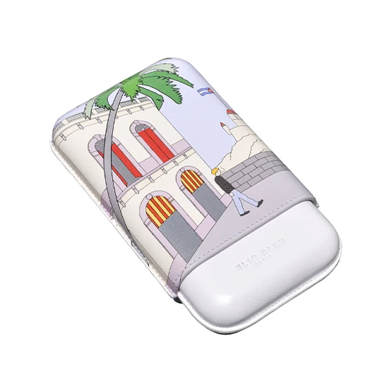 Elie Bleu Leather Cigar Case Casa Cubana No.2 - 3 Robusto