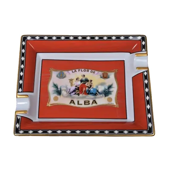 Elie Bleu Small Porcelain Flor De Alba Ashtray (2 Cigar) - Red