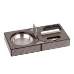 Folding Cigar Ashtray & Cutter - Carbon Fiber Effect Finish