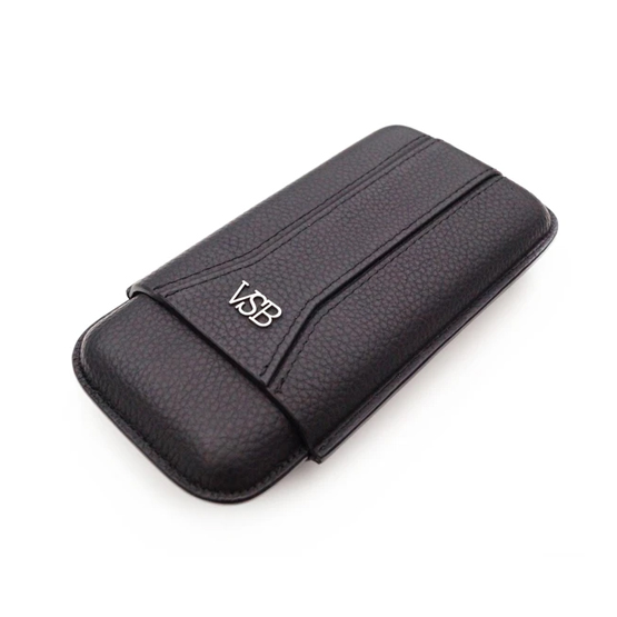VSB Black Leather Cigar Case - 3 Robusto