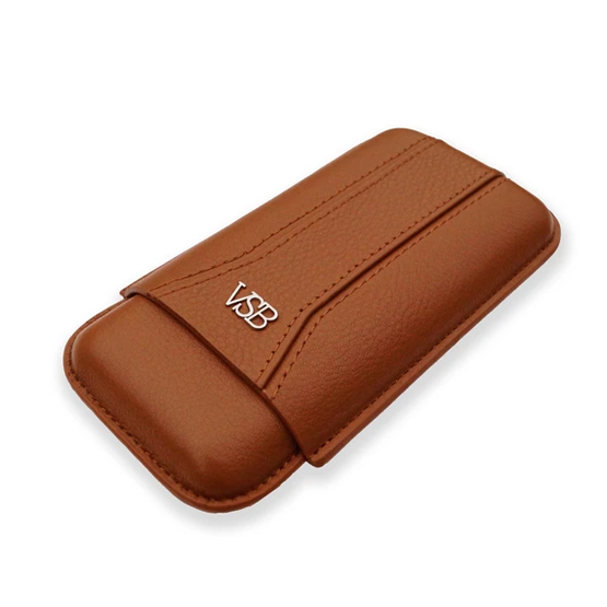 VSB Brown Leather Cigar Case - 3 Robusto