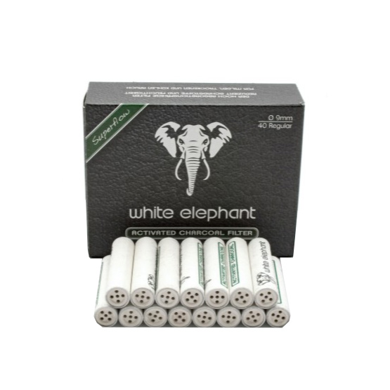 White Elephant 40 Activated Charcoal Pipe Filters 9mm - Single Pack