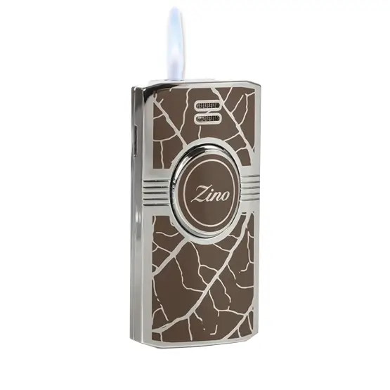 Zino Graphic Leaf Single Jet Flame Cigar Lighter - Brown