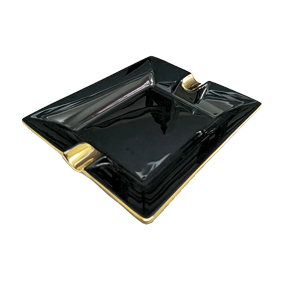 CIGAR-ASHTRAY-2-RESTS-BLACK-WITH-GOLD-RIM.